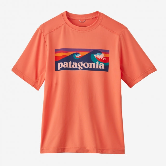 PATAGONIA Kids' Capilene Silkweight T-Shirt Boardshort Logo Coho Coral BCCO