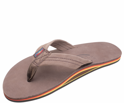 RAINBOW SANDALS Men's Premier Leather Single Layer Arch eXpresso Red Orange Yellow Pin Lines