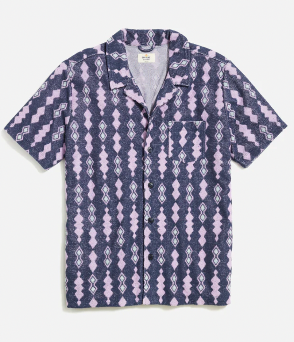 MARINE LAYER Men's Terry Out Resort Shirt Geo Print