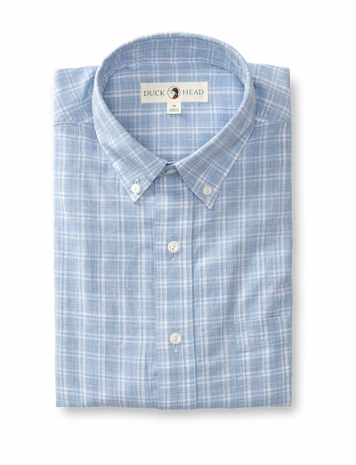DUCK HEAD Men's LS Cotton Slub Thornton Plaid Shirt Lure Blue