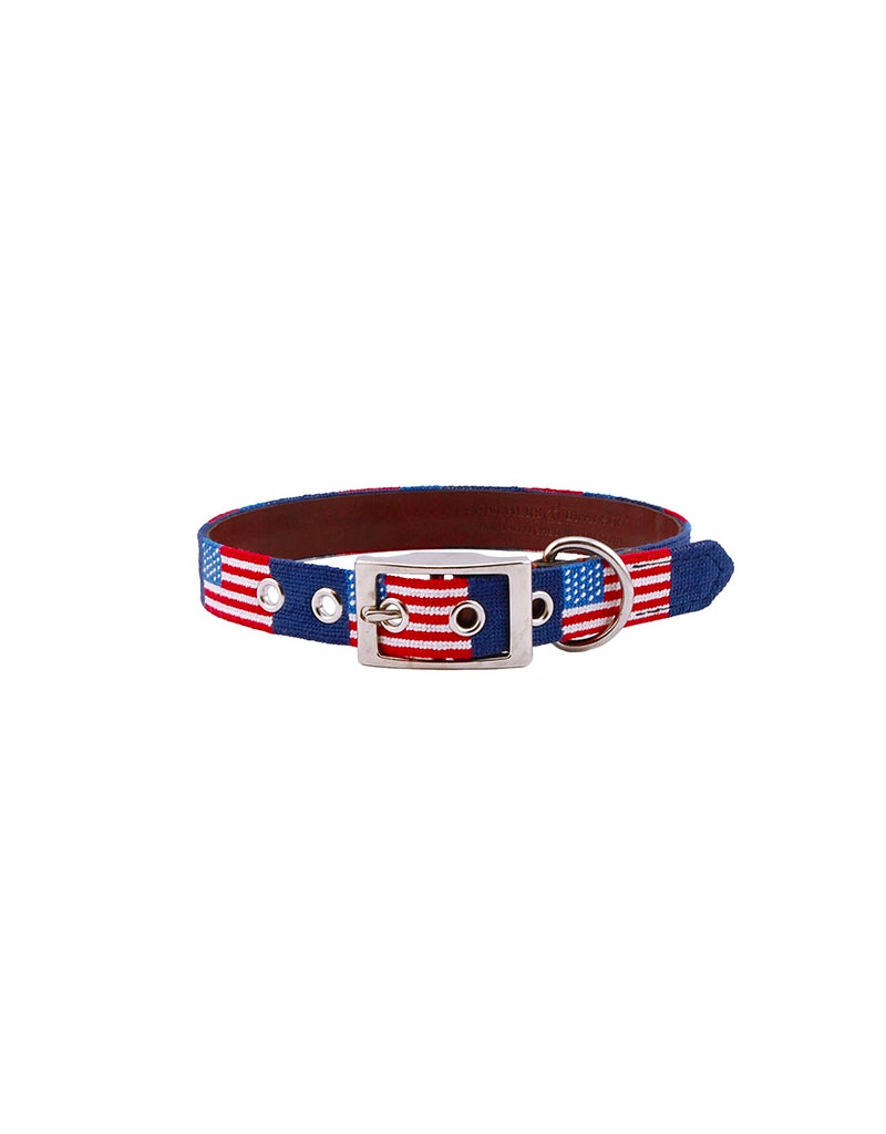 SMATHERS Needlepoint Dog Collar American Flag Navy