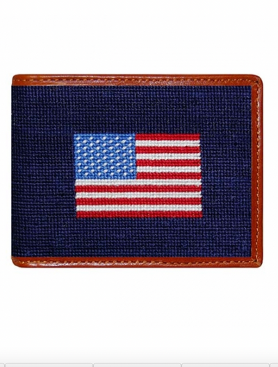 SMATHERS Needlepoint Bifold Wallet American Flag Dark Navy