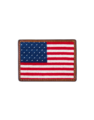 SMATHERS Needlepoint Credit Card Wallet American Flag Dark Navy