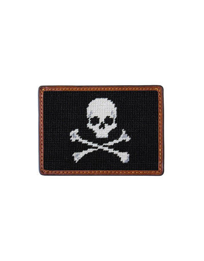 SMATHERS Needlepoint Credit Card Wallet Jolly Roger Black