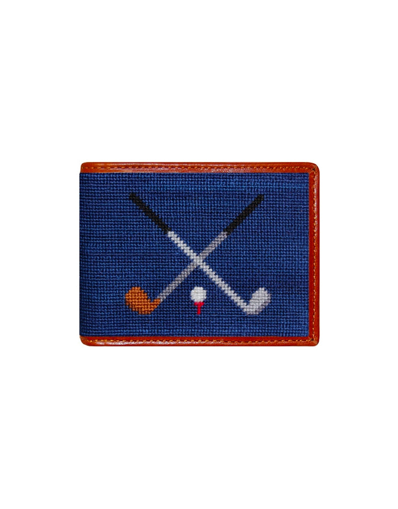 SMATHERS Needlepoint Bifold Wallet Crossed Clubs Navy