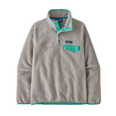 PATAGONIA Women's Lightweight Synchilla Snap-T Pullover Oatmeal Heather w/Fresh Teal OHT / L
