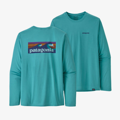 PATAGONIA Men's Long-Sleeved Capilene Cool Daily Graphic Shirt Boardshort Logo Iggy Blue X-Dye BIBX