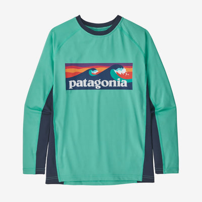 PATAGONIA Kids' LS Capilene SW Rashguard Boardshort Logo Fresh Teal BOTL