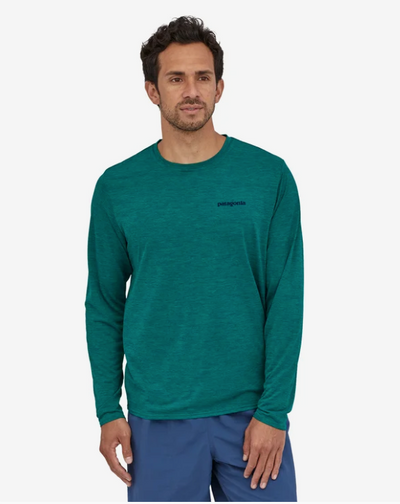 PATAGONIA Men's Long-Sleeved Capilene Cool Daily Graphic Shirt Boardshort ogo Borealis Green X-Dye BBGX / L