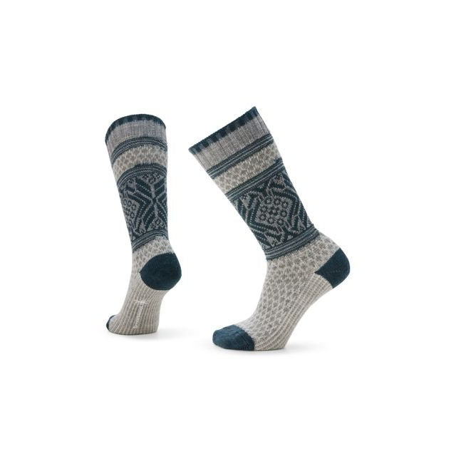 SMARTWOOL EVD Popcorn Snowflake Pattern Crew Socks Light Gray 039