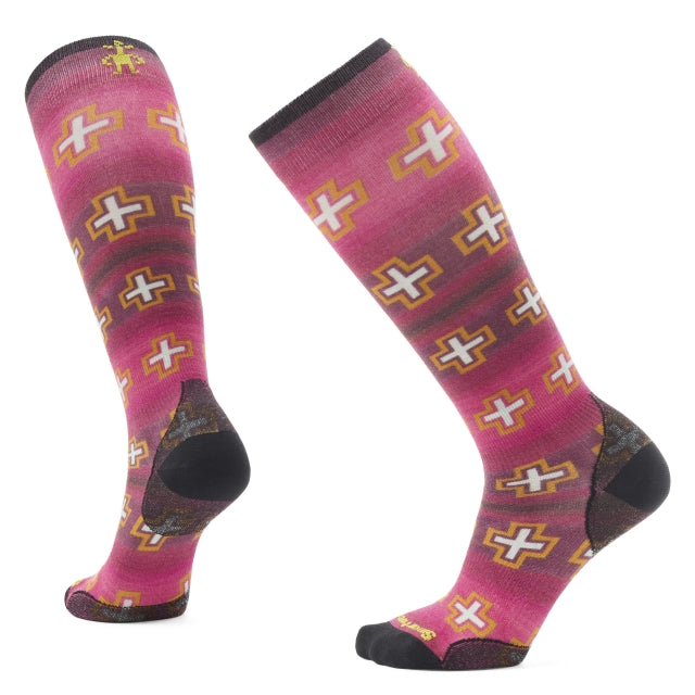 SMARTWOOL Women's Ski ZC Paths Crossed Print OTC Socks Power Pink 89 / L