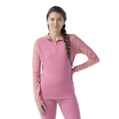 SMARTWOOL Women's Classic Thermal Merino Base Layer 1/4 Zip Garden Pink Digi Snow P14