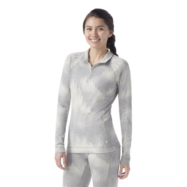 SMARTWOOL Women's Classic Thermal Merino Base Layer 1/4 Zip ight Gray Foggy Pines M74 / L