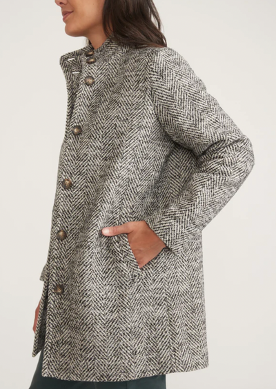 MARINE LAYER Women's Stephanie Cocoon Coat Black And White Herringbone