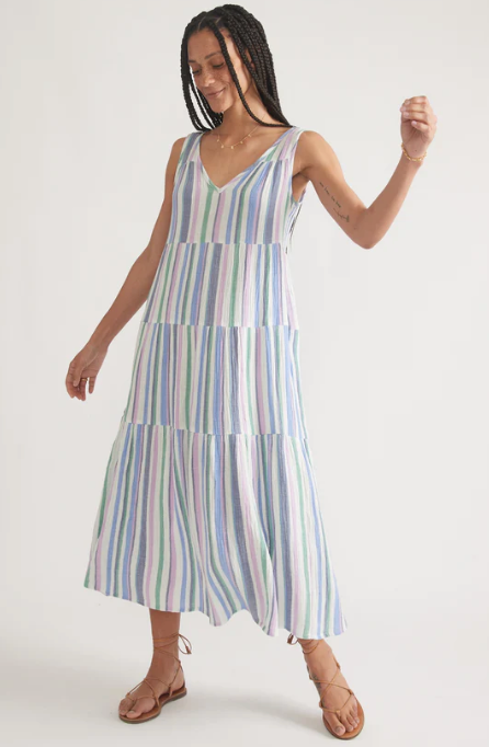 MARINE LAYER Women's Corinne Maxi Dress Multi Cool Stripe