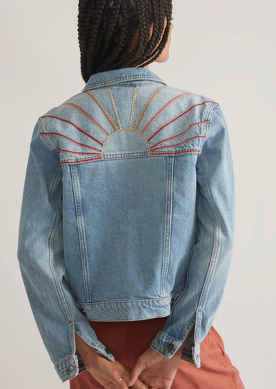 MARINE LAYER Women's Embroidered Denim Jacket Light Denim