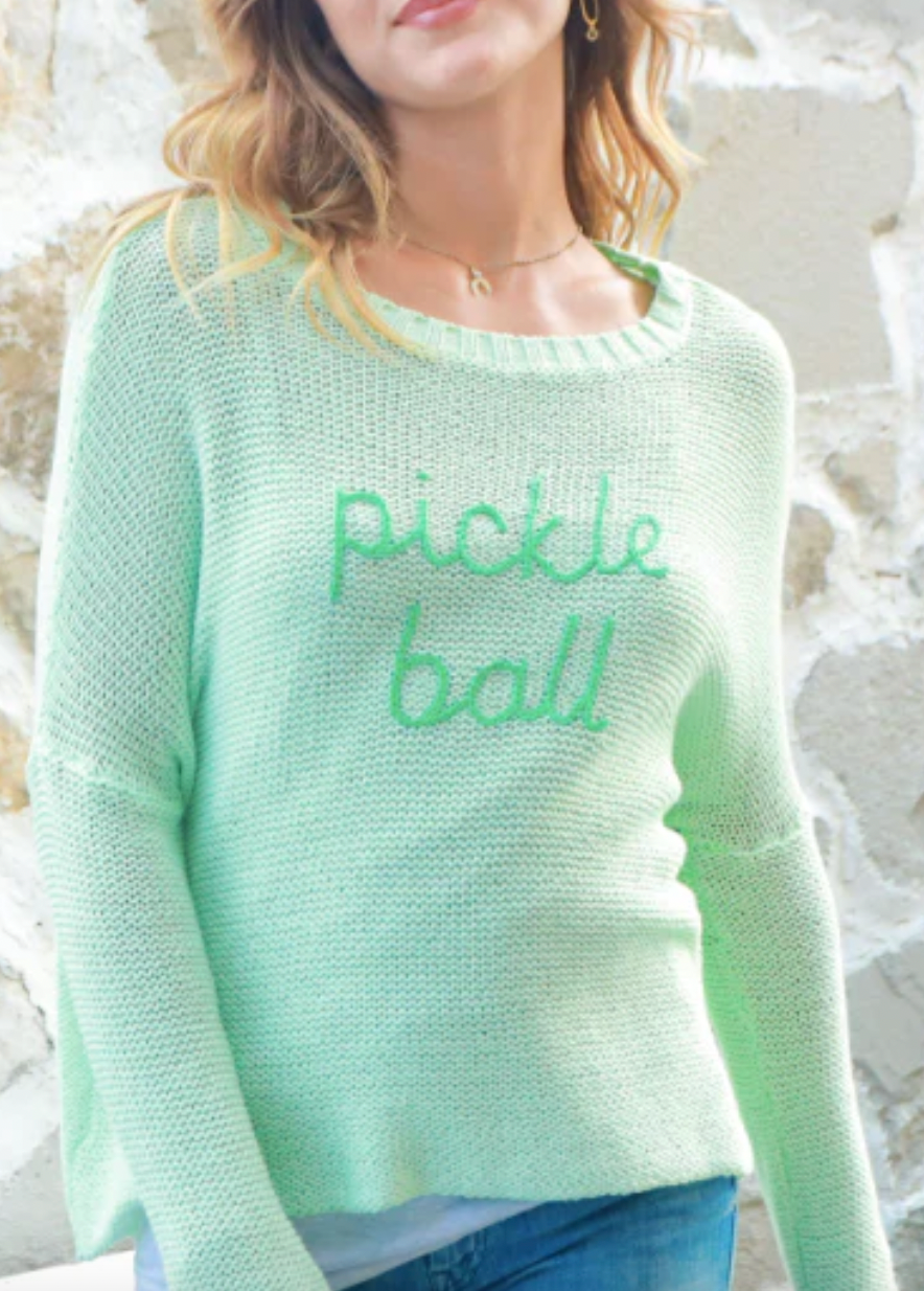 WOODEN SHIPS Women's Pickleball Crew Cotton Sweater Mojito/Seagreen