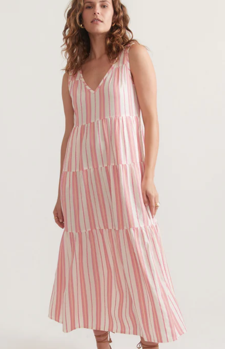 MARINE LAYER Women's Corinne Maxi Dress Pink Dobby Stripe