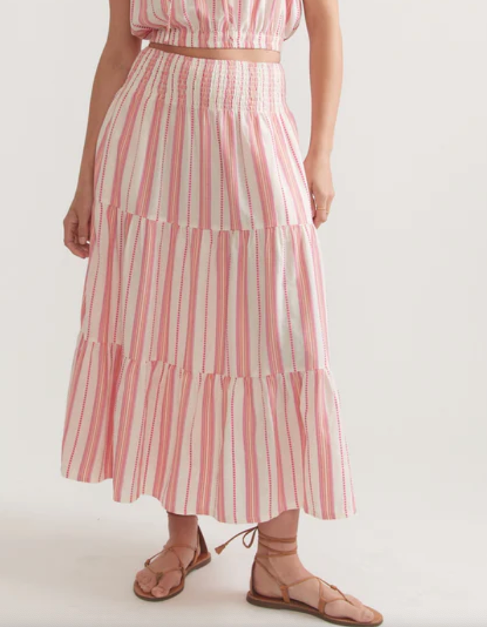 MARINE LAYER Women's Corinne Maxi Skirt Pink Dobby Stripe