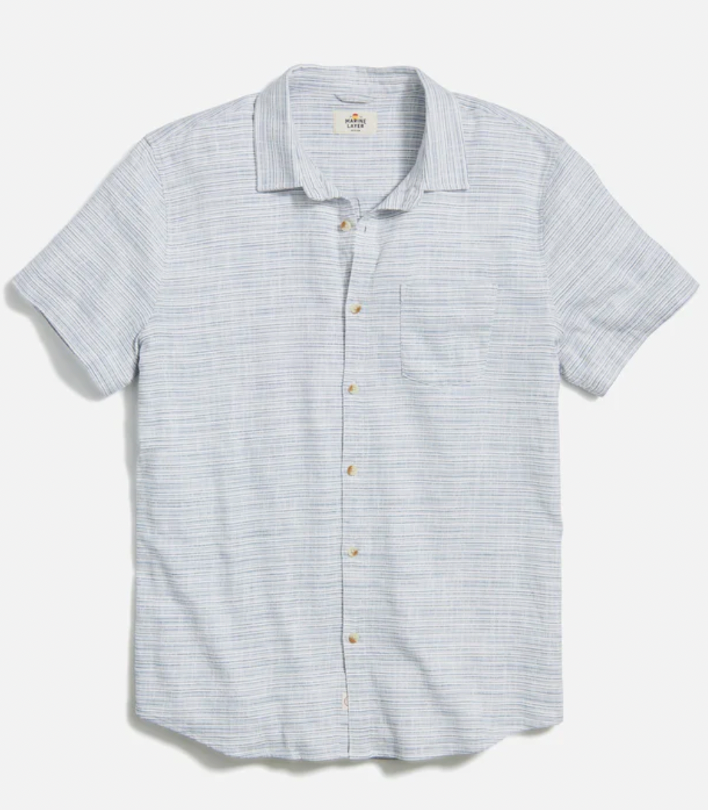 MARINE LAYER Men's Stretch Selvage Shirt Blue Mini Stripe