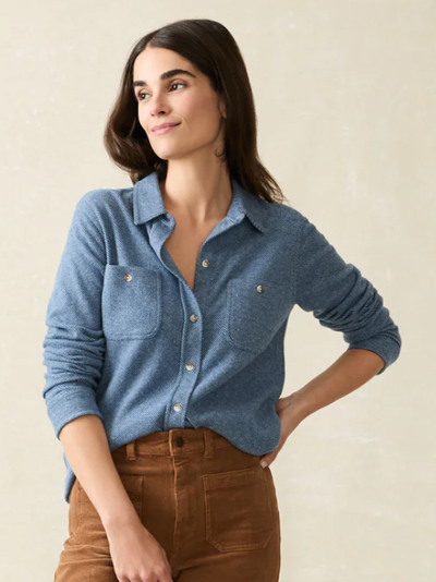 FAHERTY Women's Legend Sweater Shirt Glacier Blue Twill GTW