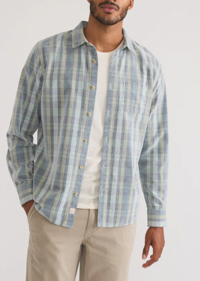 MARINE LAYER Men's Lightweight Plaid Corduroy Shirt Blue/Green Plaid