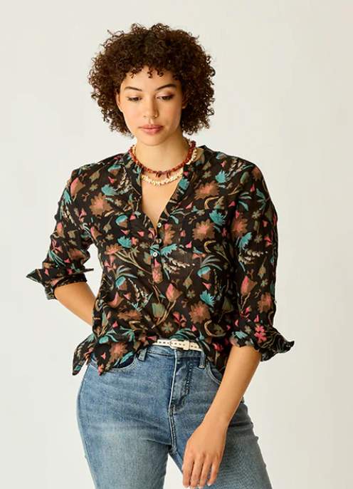 CARVE DESIGNS Women's Dylan Gauze Shirt Scattered Floral