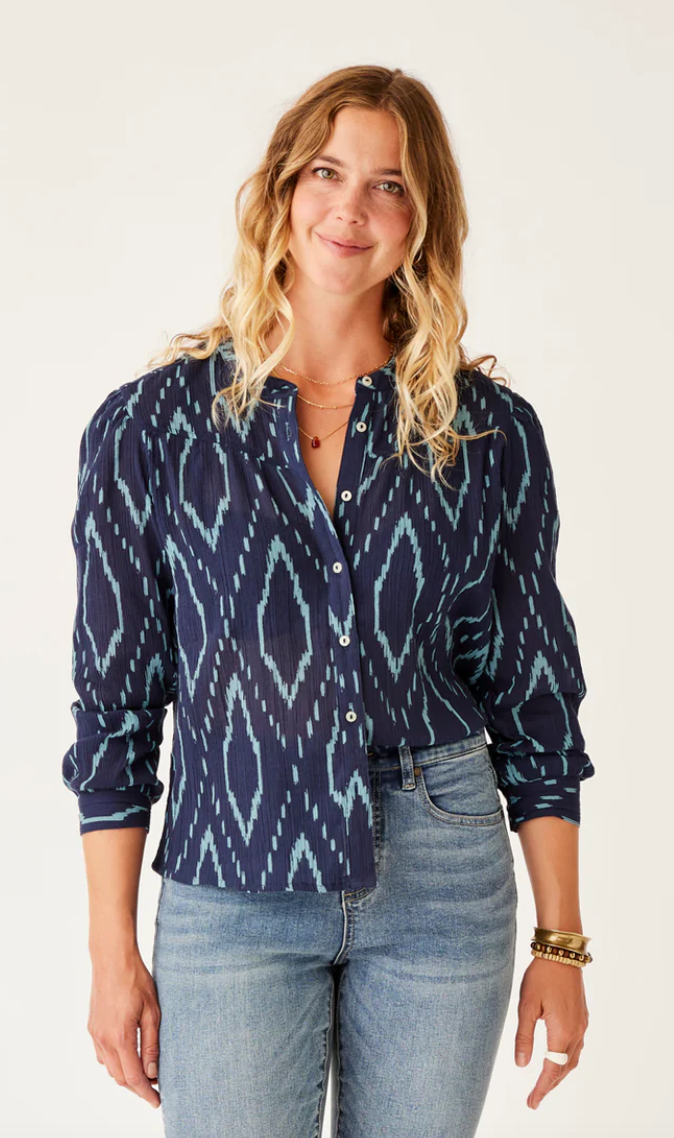 CARVE DESIGNS Women's Tatum Gauze Top Navy Diamond