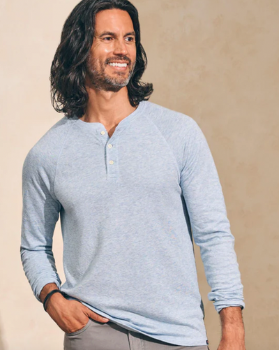 FAHERTY Men's LS Cloud Henley Light Blue Heather LIH