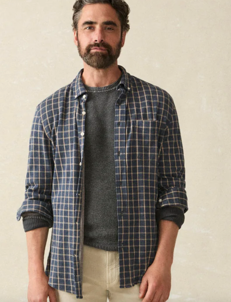 FAHERTY Men's Coastline Knit Shirt Twilight Check TWK