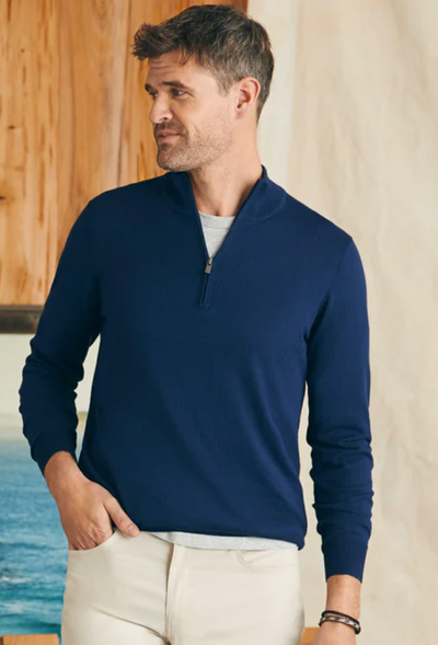 FAHERTY Men's Movement Quarter Zip Sweater arine Navy Heather ARI / M