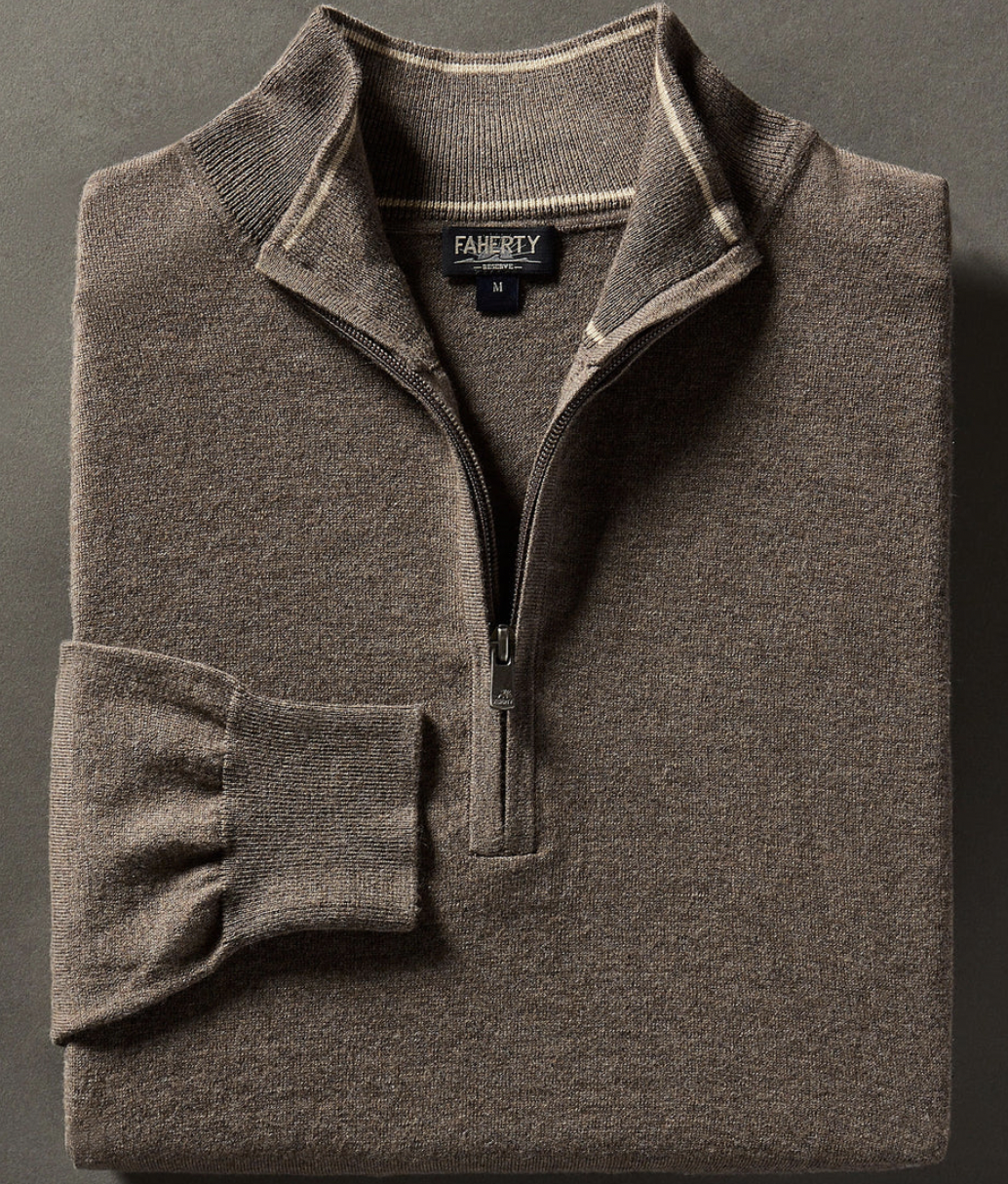 FAHERTY Men's Movement Quarter Zip Sweater Walnut Creek Heather WCK