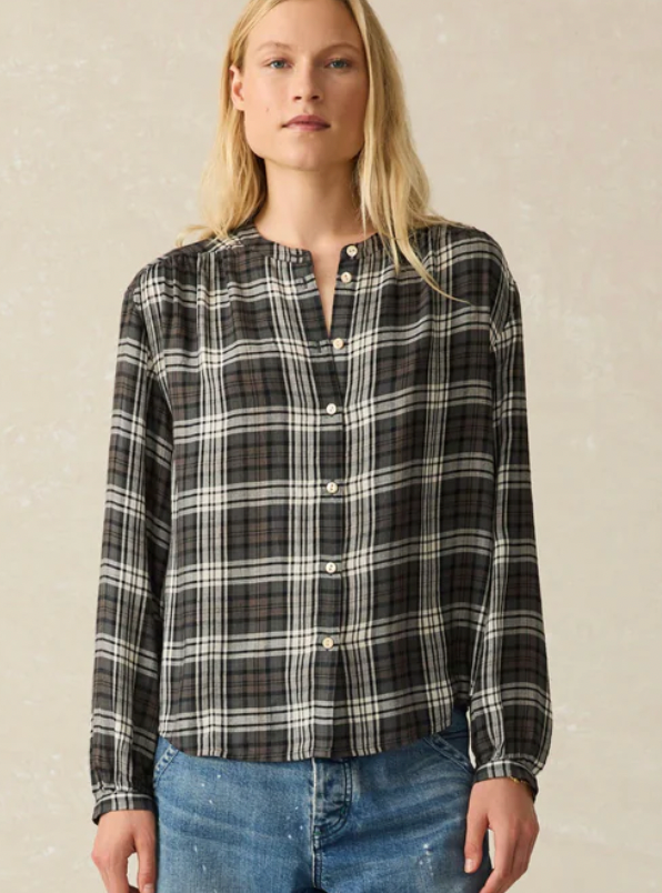 FAHERTY Women's Drift Top Timberwood Plaid TWP