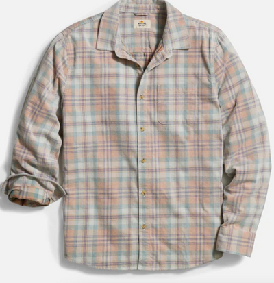 MARINE LAYER Men's Lightweight Plaid Corduroy Shirt Cork Multi Plaid