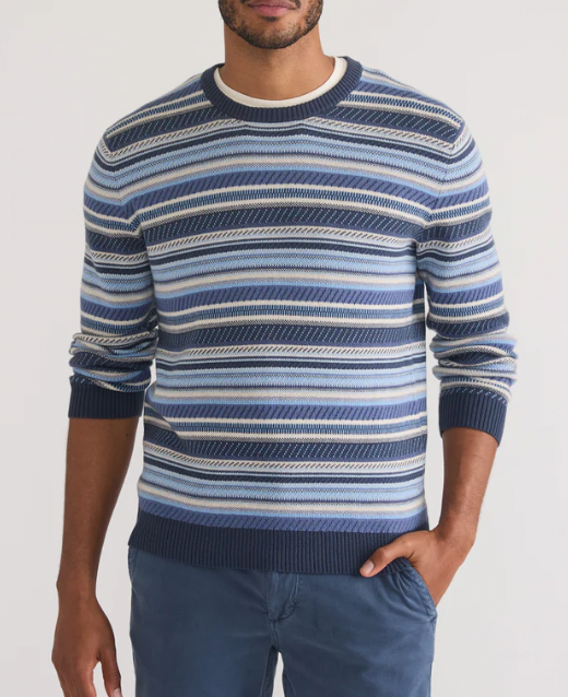 MARINE LAYER Men's Fleece Out Stripe Crewneck Cool ulti Stripe / M