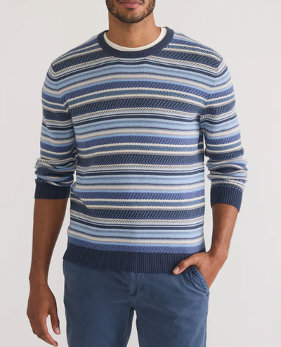 MARINE LAYER Men's Reed Jacquard Sweater Blue Stripe