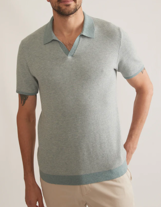 MARINE LAYER Men's Liam Sweater Polo Navy/Topaz