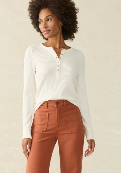 FAHERTY Women's Legend Apres Waffle Henley Egret EGR