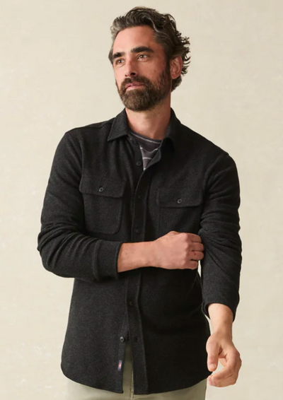 FAHERTY Men's Legend Sweater Shirt Heathered Black Twill HBT