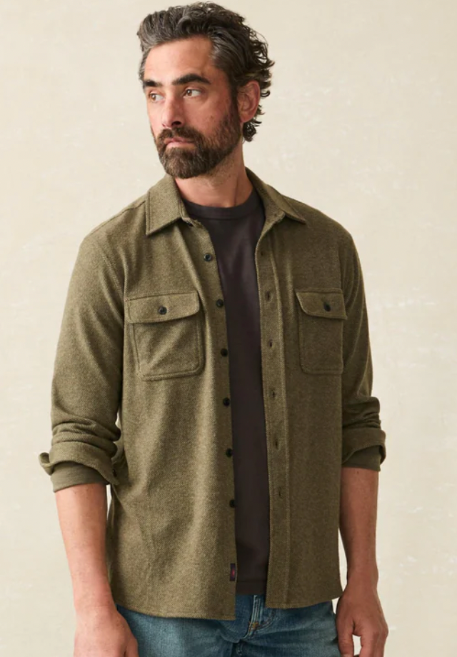 FAHERTY Men's Legend Sweater Shirt Olive Melange Twill OMT