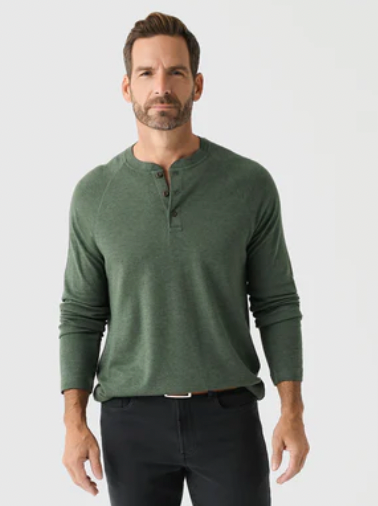 FAHERTY Men's LS Cloud Henley Deep Fern Heather DFH