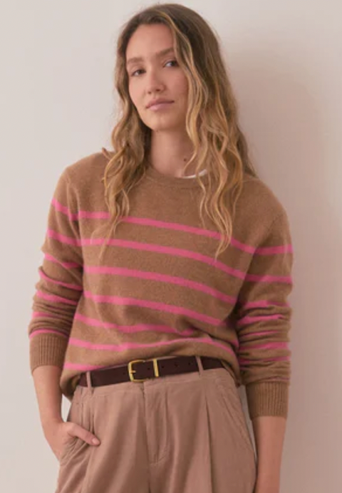 MARINE LAYER Women's Harper Cashmere Sweater Camel/Pink