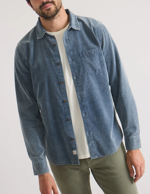 MARINE LAYER Men's Lightweight Corduroy Shirt Indigo