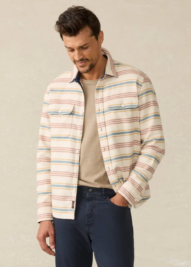 FAHERTY Men's Wavebreaker Shirt Dune Sky Stripe DNE