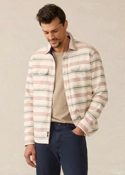 FAHERTY Men's Wavebreaker Shirt Dune Sky Stripe DNE