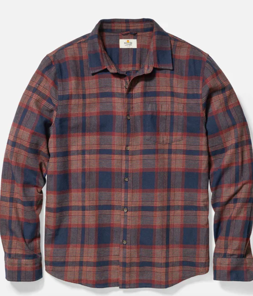 MARINE LAYER Men's Tahoe Flannel Shirt Navy/Warm Plaid