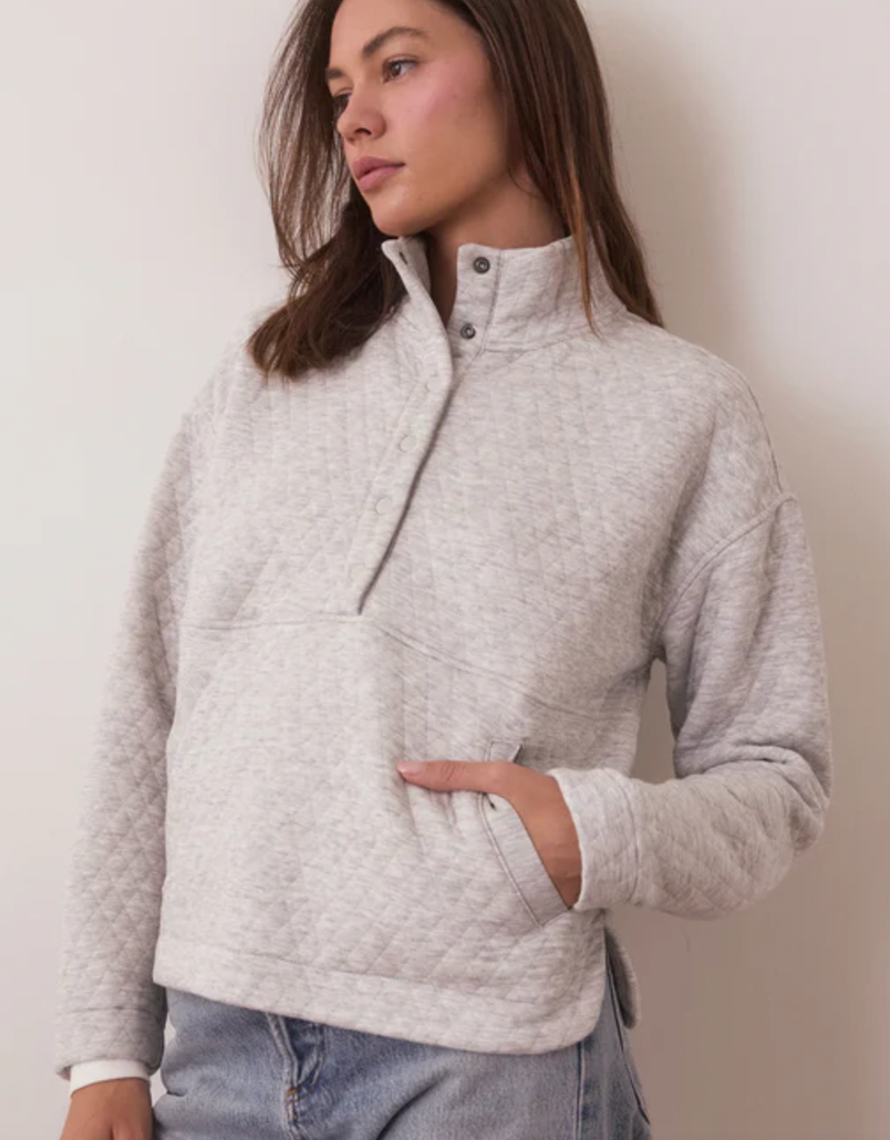 MARINE LAYER Women's Corbet Funnel Neck Pullover Light Heather Grey