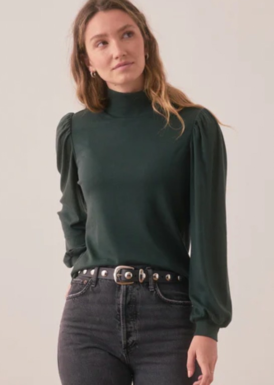 MARINE LAYER Women's Lexi Puff Sleeve Turtleneck Green Gables