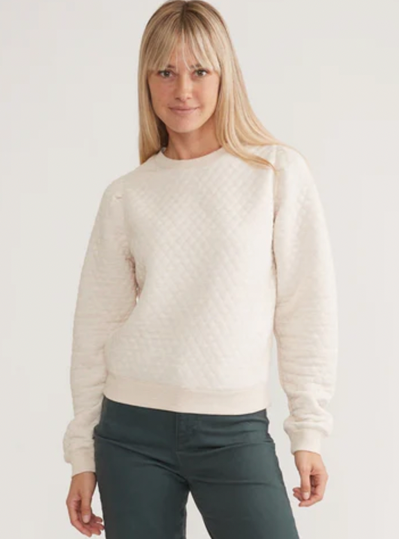 MARINE LAYER Women's Corbet Quilted Puff Sleeve Crewneck Oat Heather