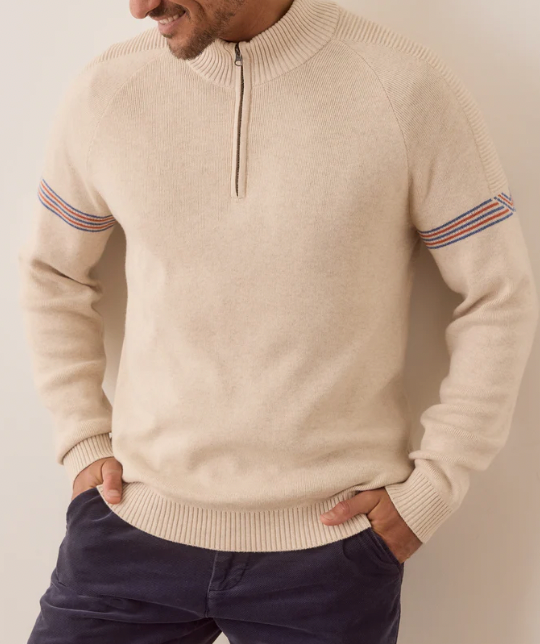 MARINE LAYER Men's Archive Big Bear Quarter Zip Sweater Oatmeal